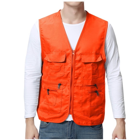 Fewfanhot Men's Utility Vest Zipper Front Fishing Vest with Multiple Pockets Lightweight Outdoor Wear for Hiking Camping Travel Jacket