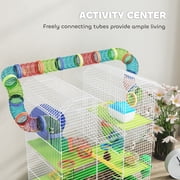 PawHut 5 Tiers Hamster Cage Small Animal Habitat with Exercise Wheels, Tube, Water Bottles, and Ladder, for Dwarf Hamster, Gerbil, Green