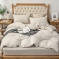 thumbnail image 5 of PURE ERA 100% Ultra Soft Jersey Knit Duvet Cover 3Piece Set BreathableT-Shirt Cotton Beige Stripe Full Size, 5 of 5