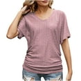 thumbnail image 1 of RYRJJ Womens Short Sleeve V Neck Dolman Tops with Side Shirring Summer Dressy Eyelet Blouse Casual Loose Fit TShirts(Watermelon Red,XXL), 1 of 5