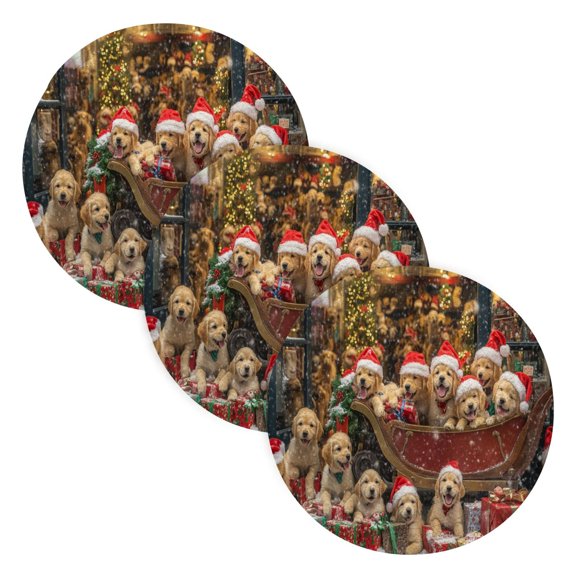 BZSMCE Mats for Pots,Pans Place Puppies in Sleigh with Presents Simple Style Pattern Pot Mats