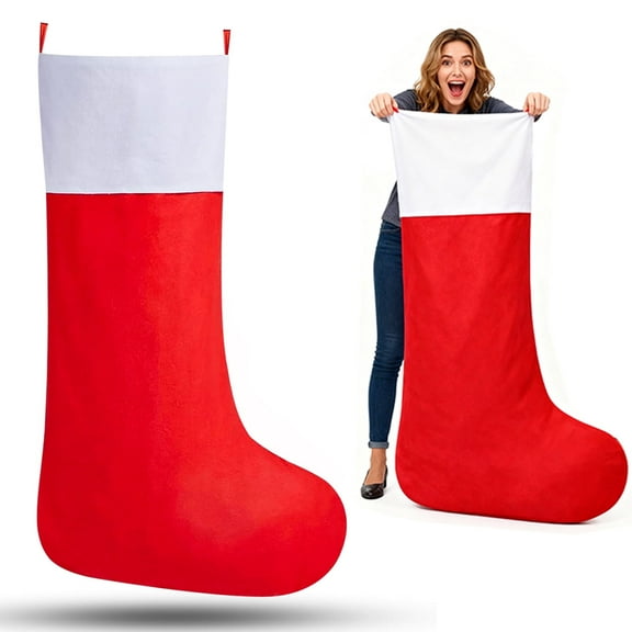 Jumbo Christmas Stockings Large Fabric Christmas Stocking Gift Bags for Xmas Tree Fireplace Hanging Decor and Holiday Party Family Home Decorations 1PC