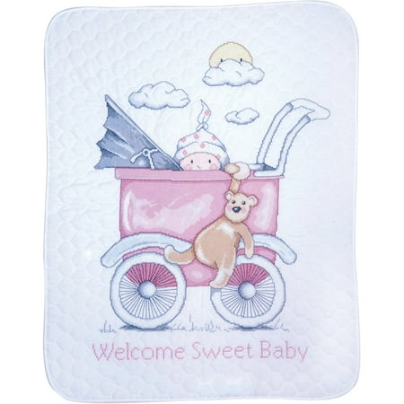Tobin Baby Buggy Girl Baby Quilt Stamped Cross Stitch Kit-36"X43"