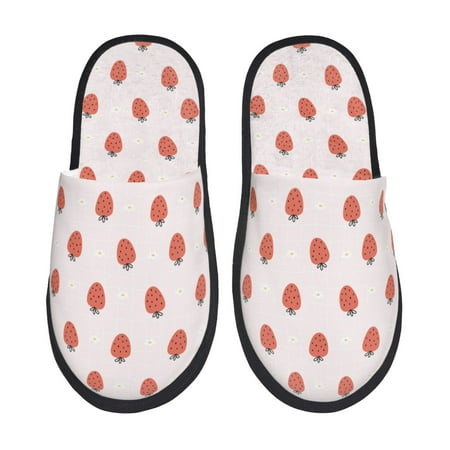 Balery Strawberry Slient Indoor Furry Fleece Comfort House Shoes Soft Non-Slip Home Shoes Cotton slippers House Slippers-- Large