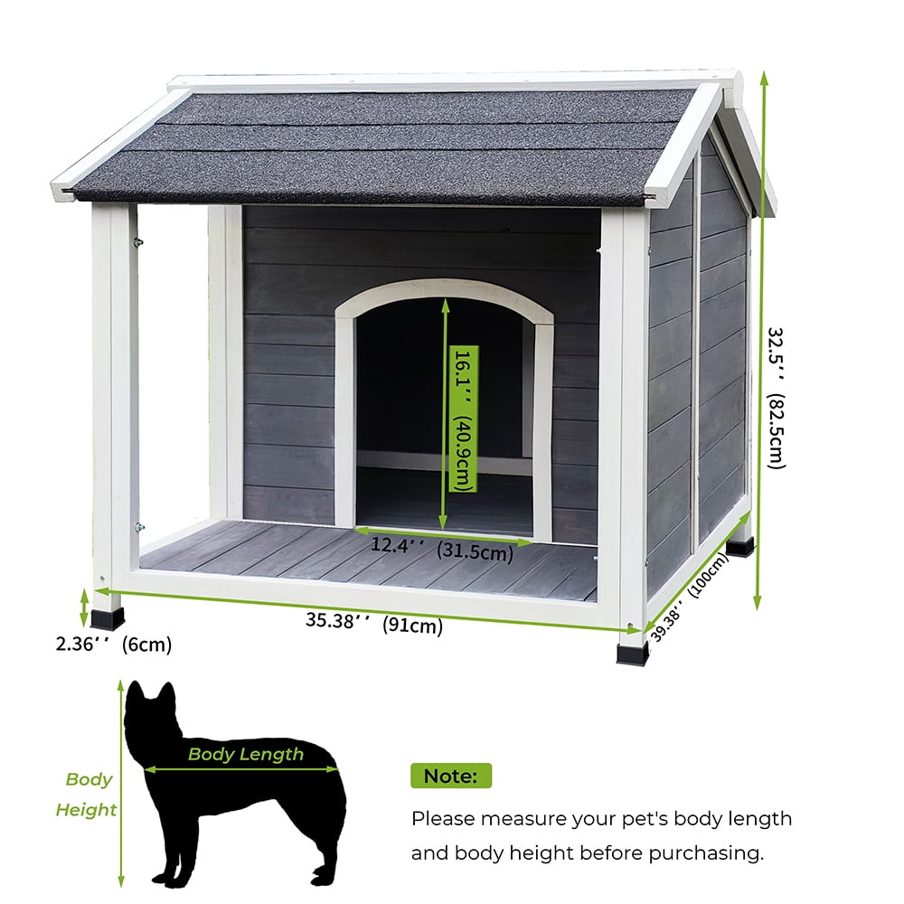 Aukfa Outdoor Wooden Dog House, 32" Height for Small to Medium Dog up to 40lbs, Windproof,Waterproof