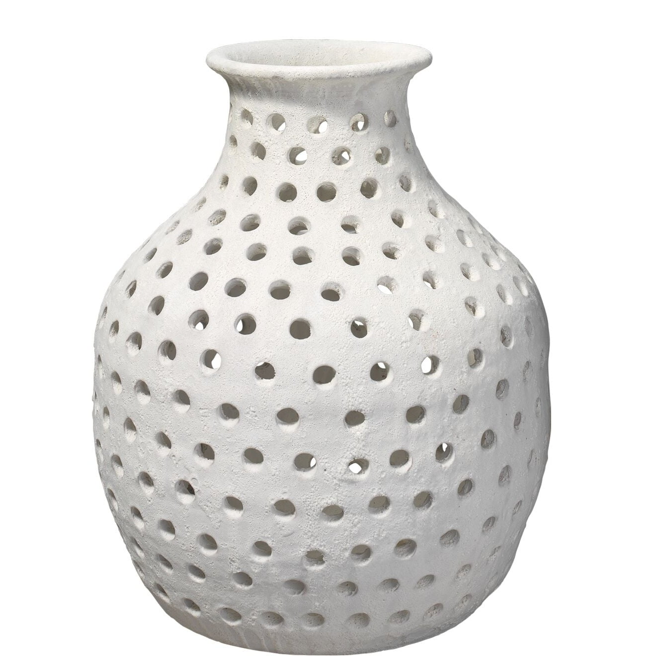 16.5" Matte White Ceramic Open Work Design Small Vase
