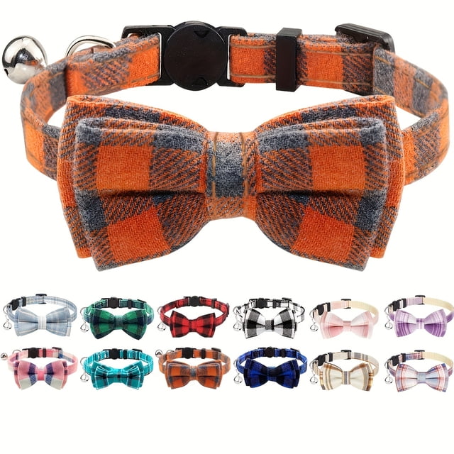Stylish Plaid Bow-Tie Cat Collar - Adjustable & Comfortable Fit, Durable Fashion Accessory for Your Feline