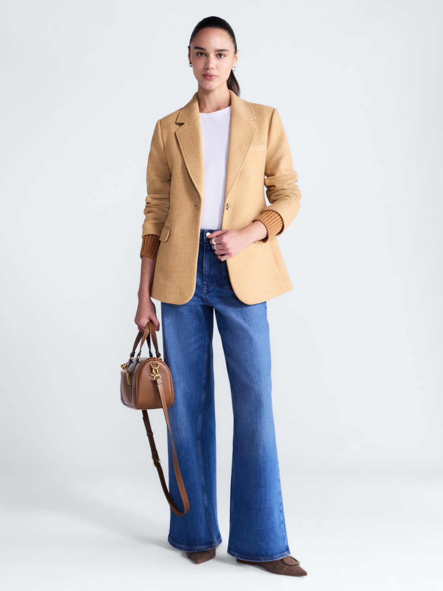 Free Assembly Women's and Women's Plus Single-Breasted Blazer with Ribbed Cuffs, Sizes XS-4X