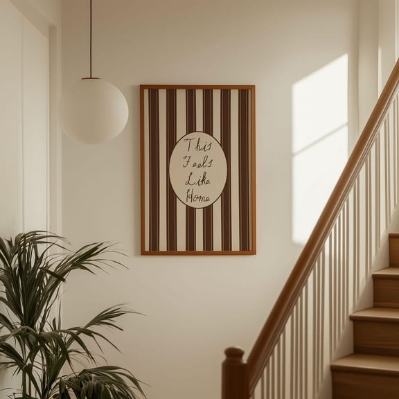 This Feels Like Home Art Poster, Vintage Brown & Beige Hand Drawn Strips Home Decor Hand Written Homebody Art Retro Whimsical Dorm Art Poster, Unframed Poster Size 8x12 F03.1.15l134