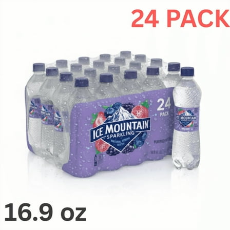 ICE MOUNTAIN Sparkling Water, Triple Berry Flavor, 16.9 fl oz Bottles, 24 Pack – Naturally Flavored Carbonated Water with No Calories or Sweeteners