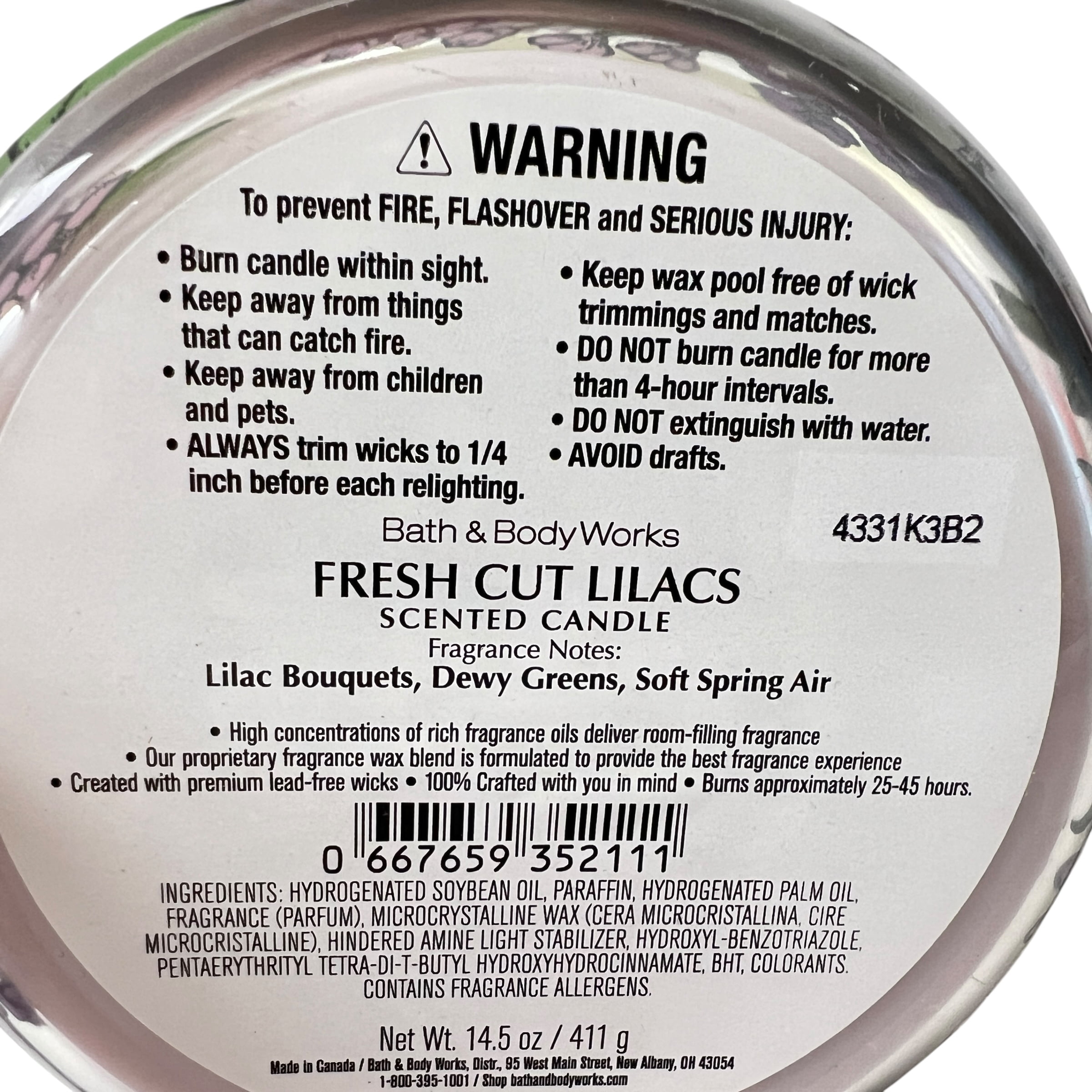 Bath & Body Works Fresh Cut Lilacs Scented 3 Wick Candle 14.5 oz