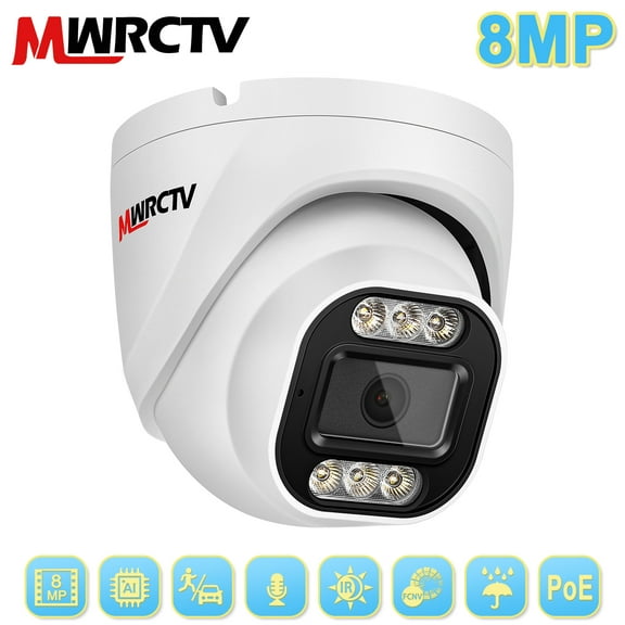 MWRCTV 4K Security Audio Dome Camera 8MP (2160P) Smart Dual Light PoE Turret AI Human Detection 2.8mm 106° Wide Angle Lens Color Night Vision Built-in Mic IP67 Waterproof Compatible with NVR