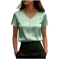 thumbnail image 2 of Women's Solid Color V-Neck Short Sleeve Casual Top, 2 of 5