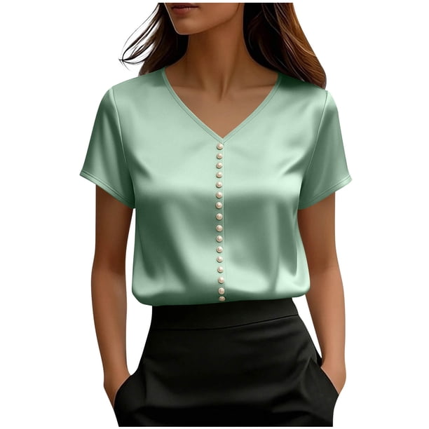 Eres Más Que Una Camisa de Puntuación de Prueba Moda de Verano de Mujer Color Sólido Casual Cuello en V Top de Manga Corta Mujeres Tops de Verano Casual