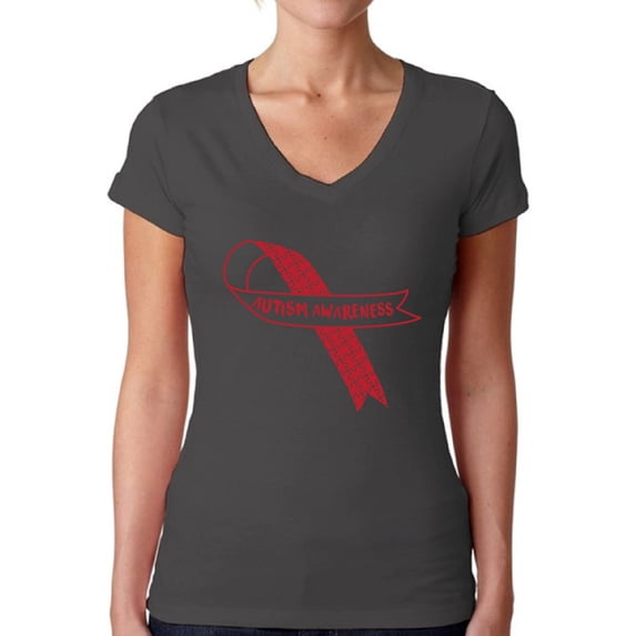 Awkward Styles Autism Awareness Red Ribbon Support Unique V-neck T-shirt