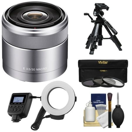 Sony Alpha E-Mount E 30mm f/3.5 Macro Lens with Ringlight + 3 Filters + Tripod Kit for A7, A7R, A7S Mark II, A5100, A6000, A6300 (Best Landscape Lens For Sony A6300)