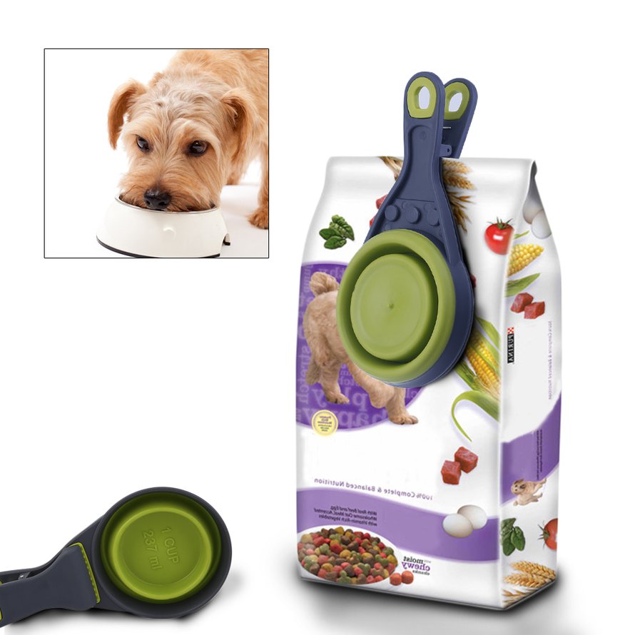 Pet Food Scoop With Clip Cats,Birds Bag Sealing Food Fresh Longer for Dogs Cat Supplies Pet Supplies