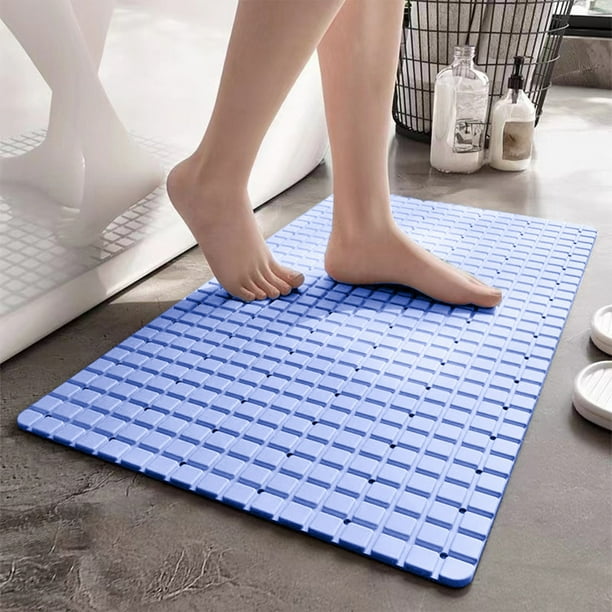 Alfombrilla de baño antideslizante con masaje de pies, 70 x 38 cm, PVC, anticaída, color azul claro, gris, caqui y blanco, paquete de 1 JASKFLY