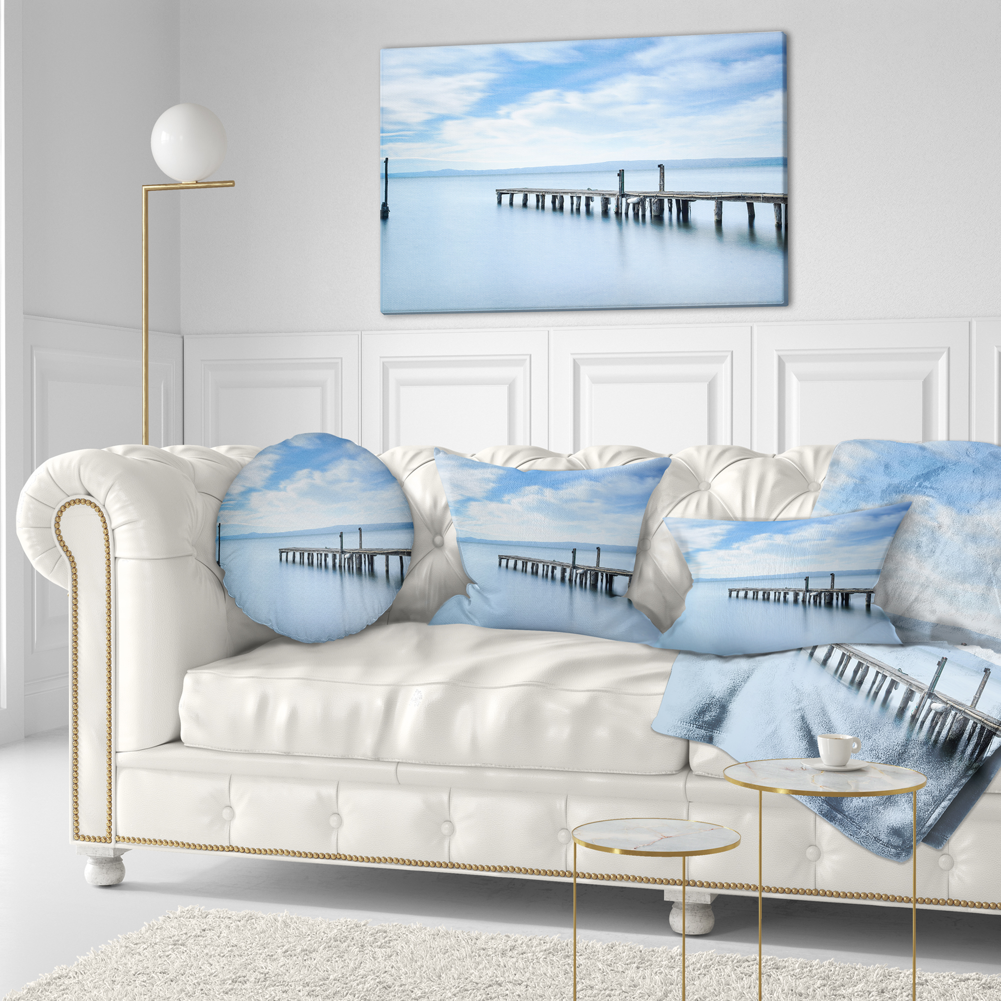 Designart Bright Sky and Blue Sea - Seascape Throw Pillow - 12x20