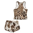 thumbnail image 5 of Xoenoiee Leopard Cow Print Swimsuit for Girls Teens 2 Piece Tummy Control Bathing Suit Tankini Set Tank Top with Shorts Blouson Swimwear, 6-7 Years, 5 of 7