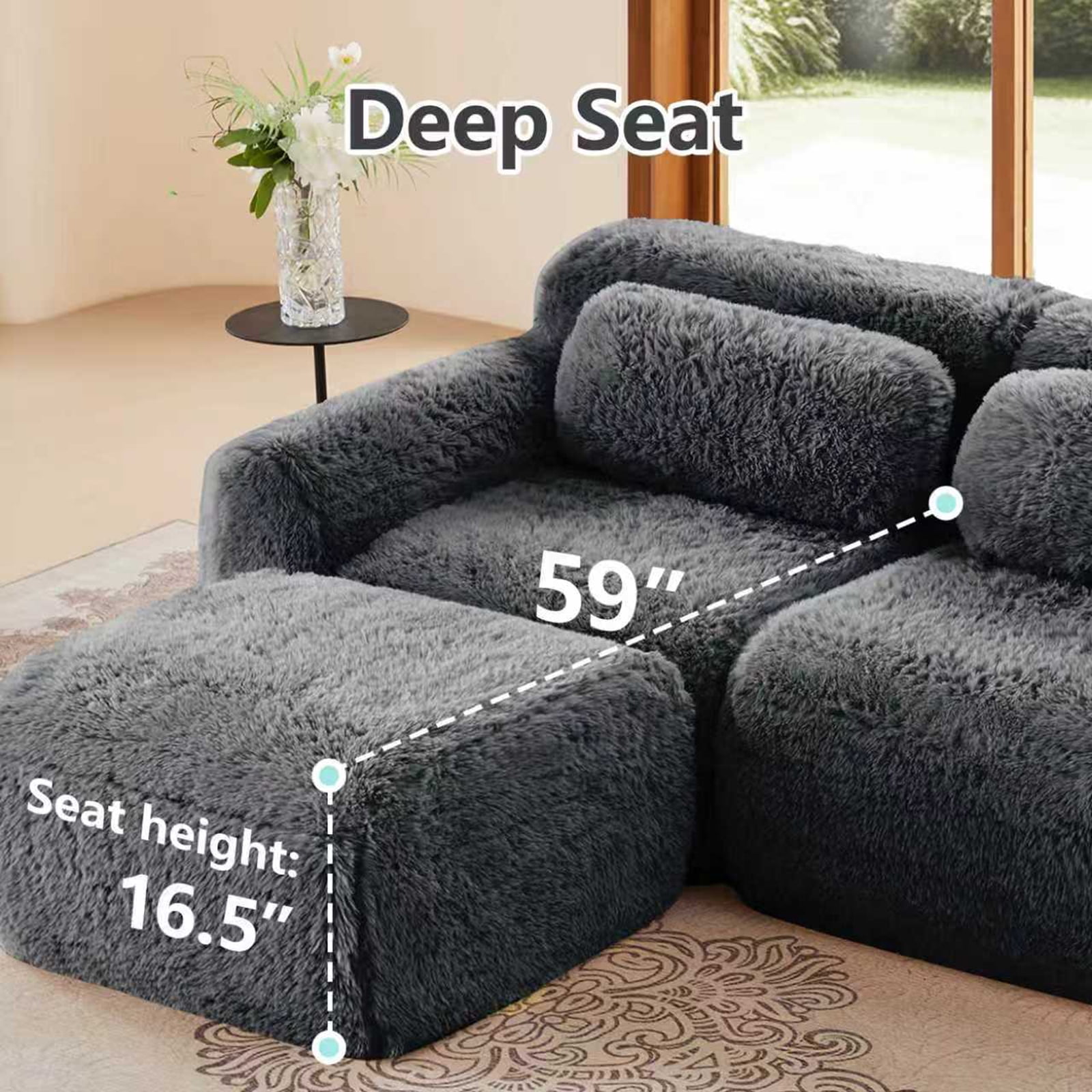 ZenNook 149" Sectional Couches for Living Room, Comfy Boneless Couch, 4 Seater Cloud Sofa, Compressed L Shaped Couch with Ottoman, Modern Modular Sectional, Plush Floor Sofa, No Assembly (Grey)