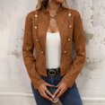 thumbnail image 4 of TKLPEHG Fall Fashion 2025 Women's Cropped Blazer Jackets Stretch Stand Collar Long Sleeve Open Front Work Office Cardigan Jacket Suit Blazers (Coffee,L), 4 of 8