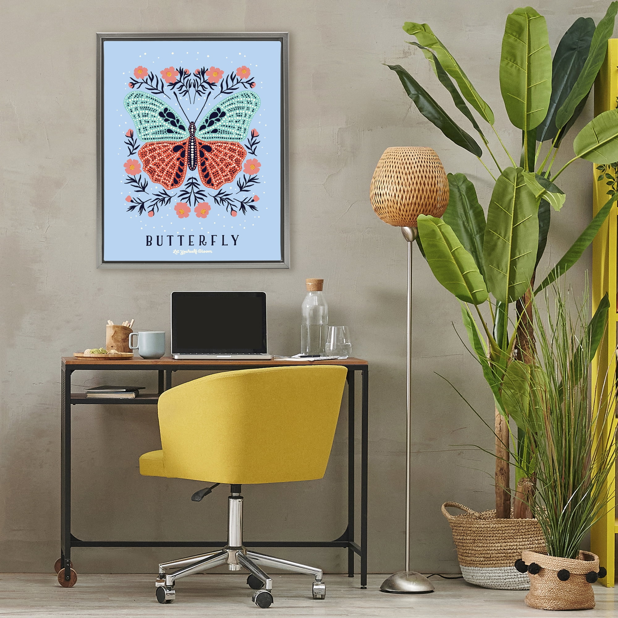 Stupell Industries Butterfly Symmetry on Blue Gray Framed Floater Canvas Wall Art, design by Indira Prieto | IndySign