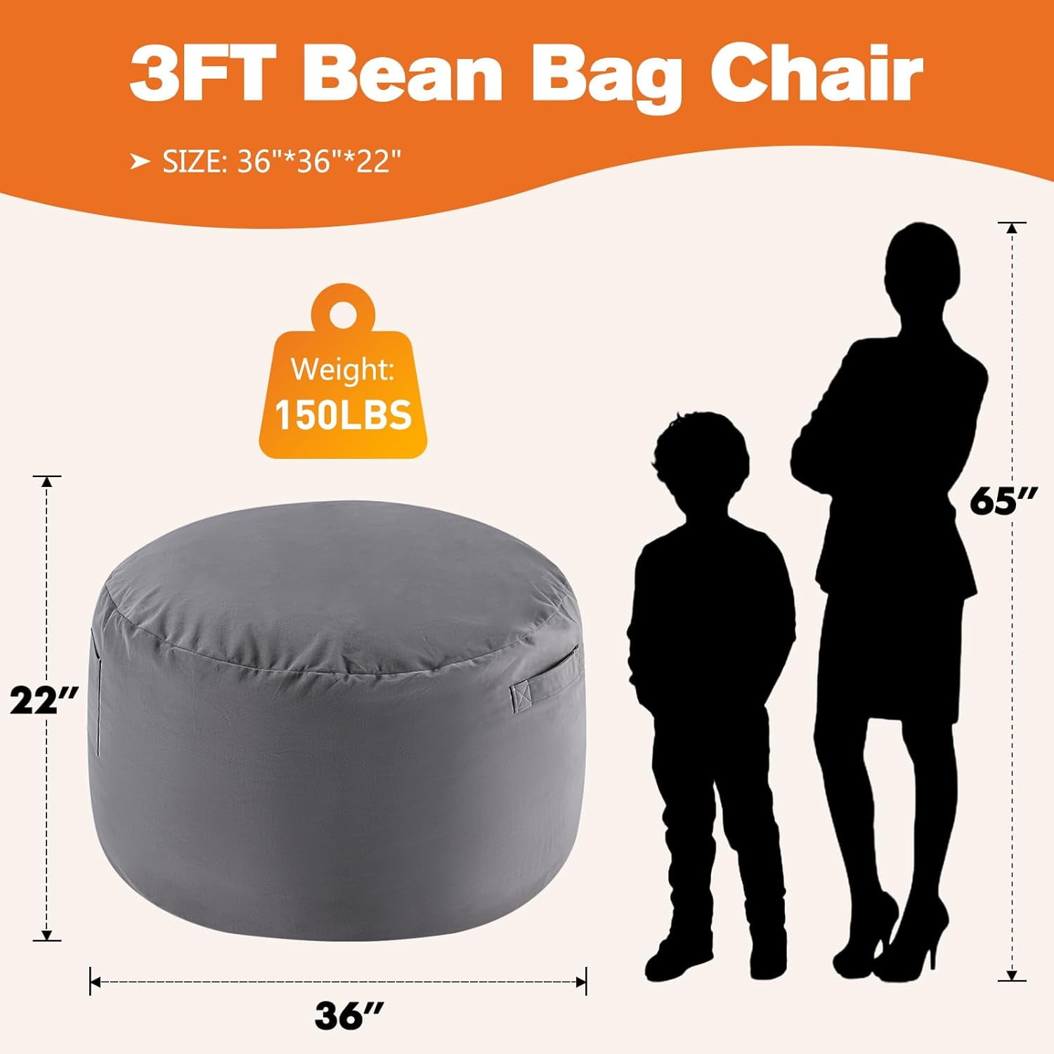 Simenmax 3FT Bean Bag Chair Beanbag, Oversized Lazy Sofa Living Room Furniture with Removable Washable Cover