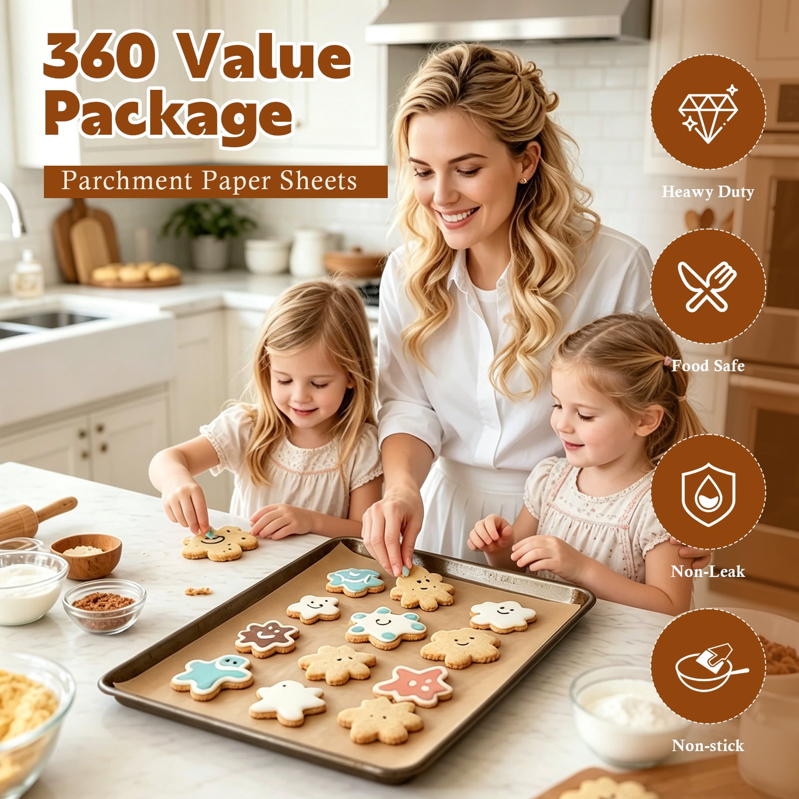 Godance 360 Count Parchment Paper Baking Sheets, 12 x 16 Inch Precut Non-Stick & Unbleached Baking Parchment, Flat Baking Paper Liner for Oven, Grilling, Air Fryer, Steaming, Fit for Half Sheet Pans