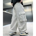 thumbnail image 4 of ZXLBBD Boys Baggy Cargo Pants High Waisted Loose Fit Solid Color Cargo Trousers with Pockets for Kids Streetwear Versatile Casual Outdoor,Grey,Size 11 Y-12 Y, 4 of 4