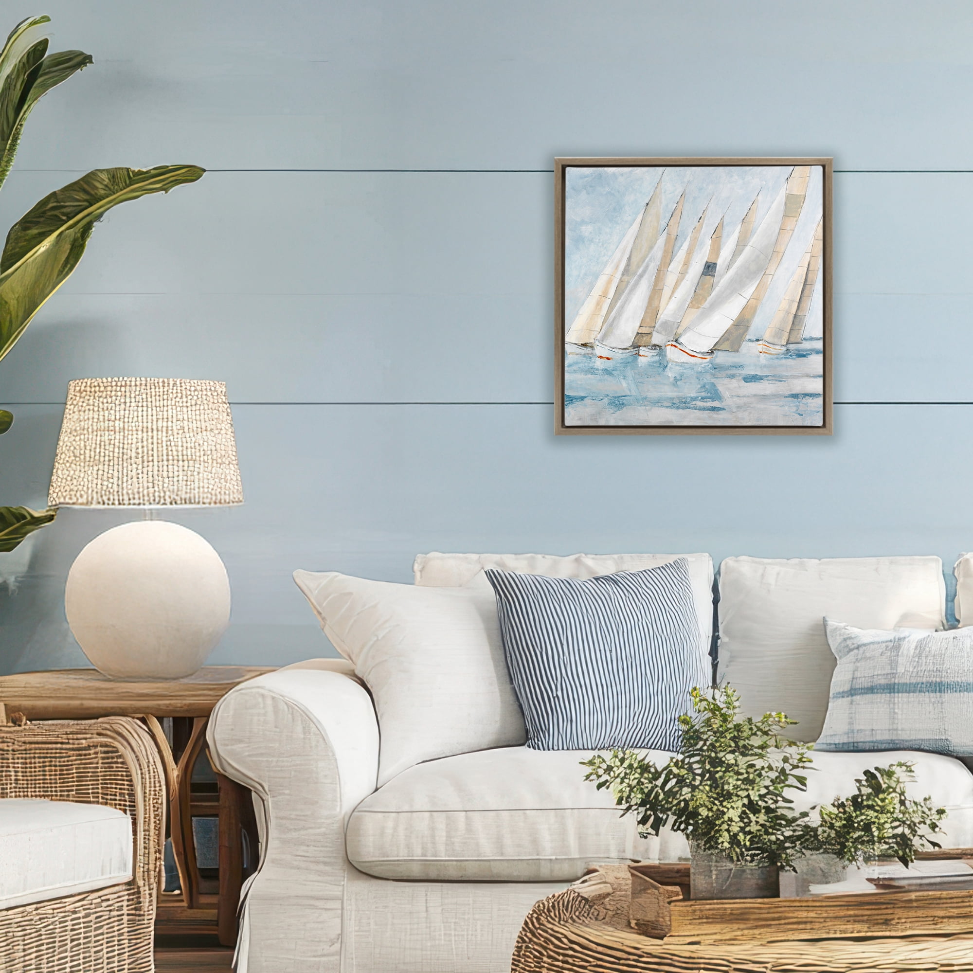 Stupell Industries Sailboat Regatta Coastal Scene Brown Framed Floater Canvas Wall Art, design by Lorenzo Collective