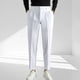 thumbnail image 1 of Pantalones de traje de nueve centavos para hombre, de poliéster, con cintura elástica lateral, botones, bolsillos, color liso, a la moda, 1 of 5