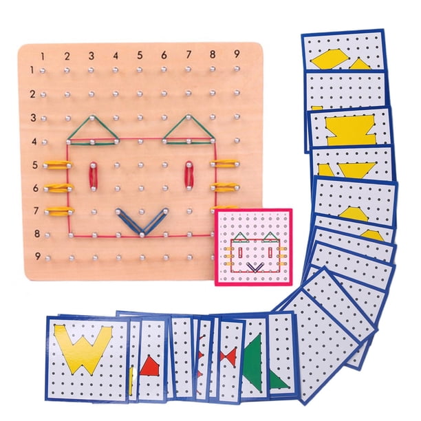 de madera Montessori con tarjetas de patrón y gomas para preescolar 20x20cm Zulema Geoplano Montessori