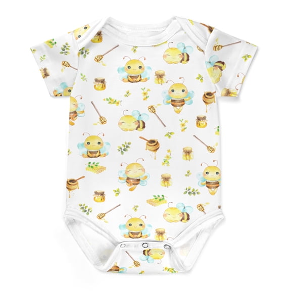 Bee Honey Baby Bodysuits Cartoon Bumblebee Honey Floral Leaves Baby Clothes Newborn Animals Onesie Infant Boys Girls