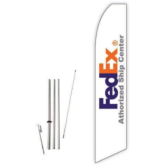 FedEx Authorized Ship Center White Super Novo Feather Flag - Complete with 15ft Pole Set and Ground Spike