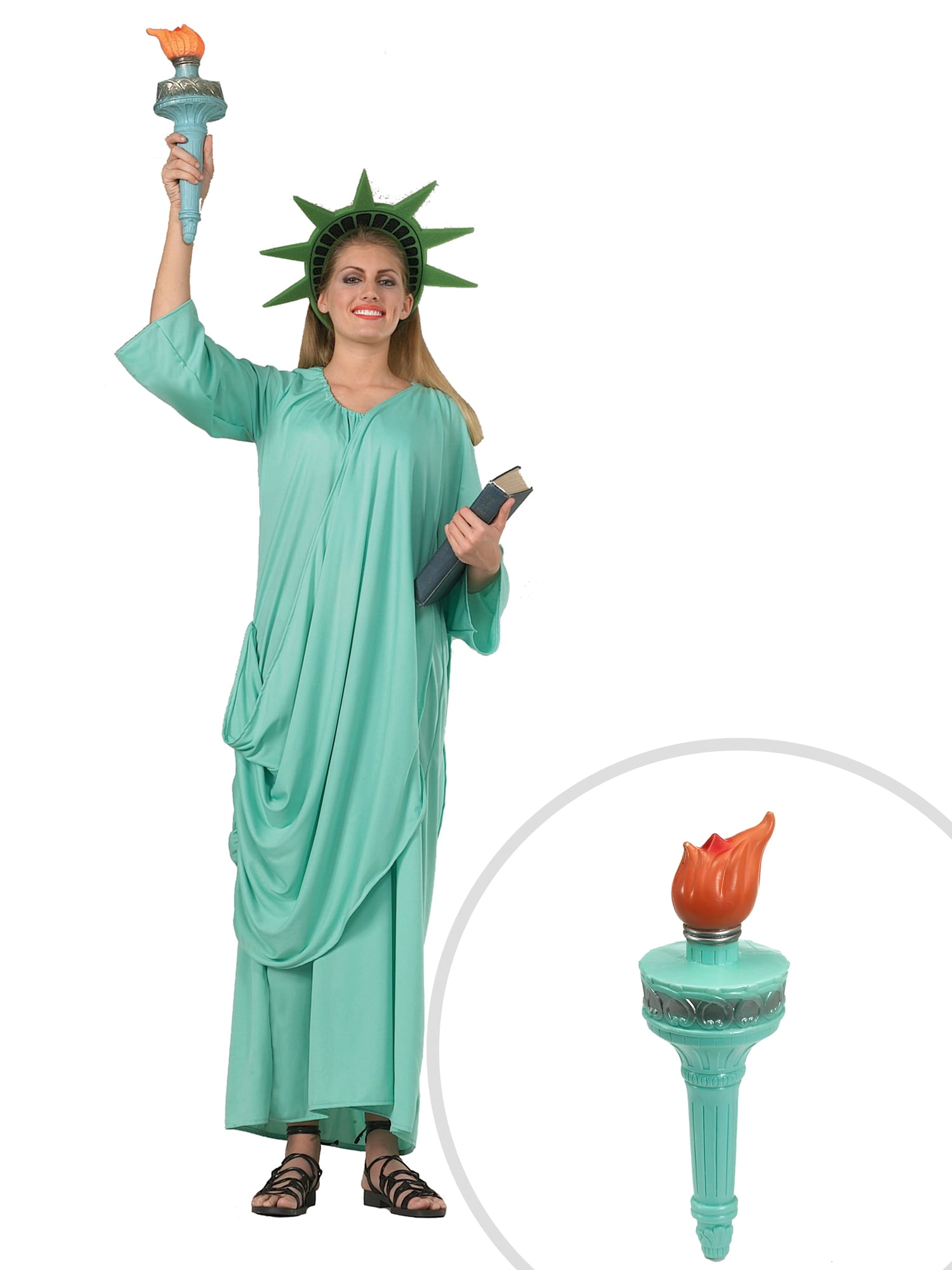 Torch Ladies Fancy Dress American USA Novelty Womens Costume Statue of Liberty 