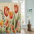thumbnail image 3 of Fabric Shower Curtain, Red Tulip Eucalyptus Watercolor Floral Plants Retro Linen Shower Curtains with 12 Hooks Waterproof Machine Washable Bath Curtains for Bathroom,48x 72in, 3 of 6