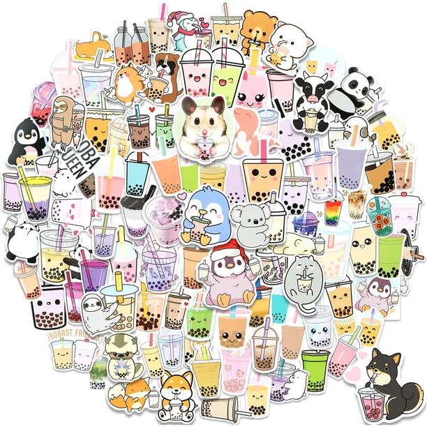 100 PCS Kawaii Bubble Tea Vinyl Stickers Decals for Water Bottles ...