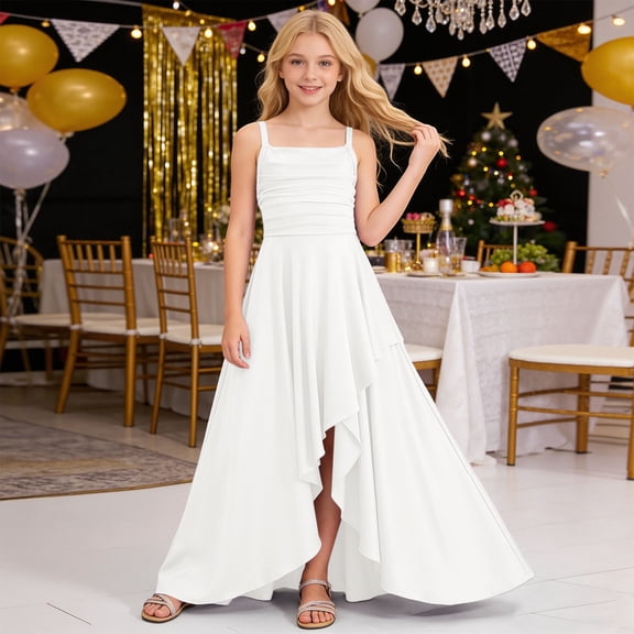 Girls Elegant Party Dress with Ruffled Tiered Skirt and Strapless Crisscross Bodice for Girls Summer Dress Cassual Formal Dresses Cute Sun Dresses