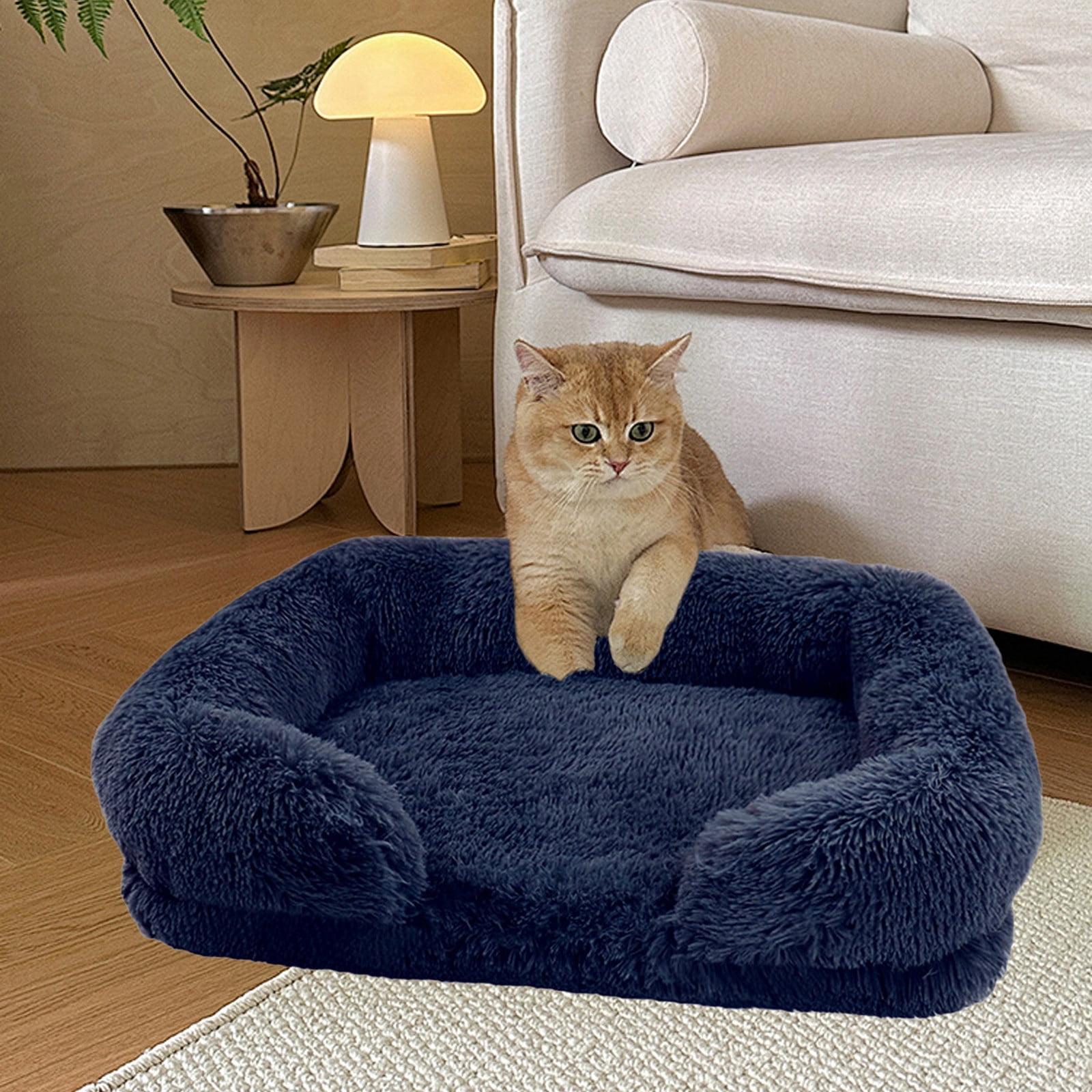 Calming Dog Cats Bed Cuddler Warming Cozy Soft Bed Fluffys Faux Furs Plush Cushion Bed for Small Medium Dogs and Cats
