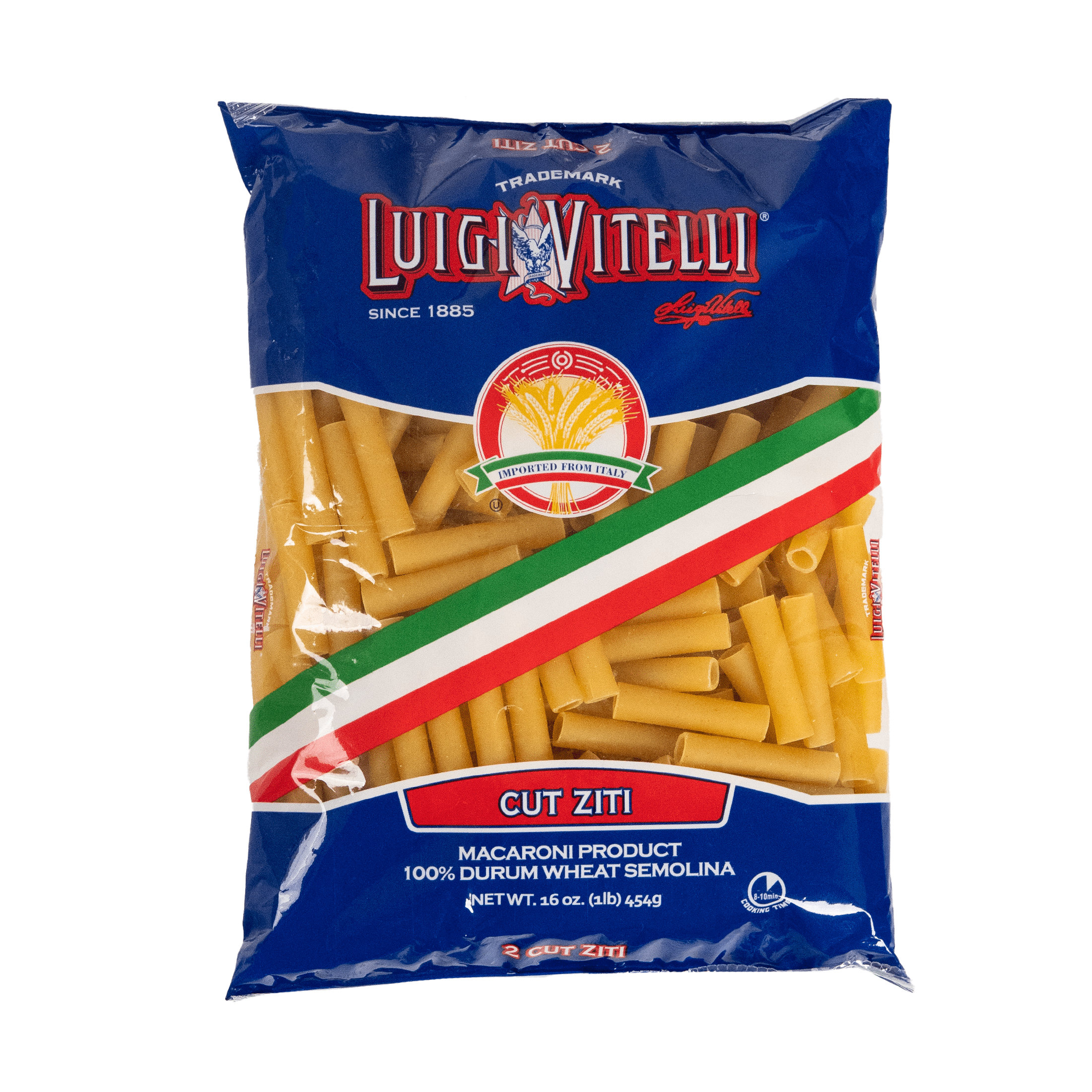 (3 pack) Luigi Vitelli Cut Ziti Pasta, 100% Durum Wheat Semolia, 16oz, Shelf Stable, Egg Free, Plastic Bag