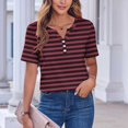 thumbnail image 4 of Plebaso T-Shirts à Rayures Col en V pour Femmes Manches Courtes Été Décontracté Blouses Amples pour Femmes, 4 of 7