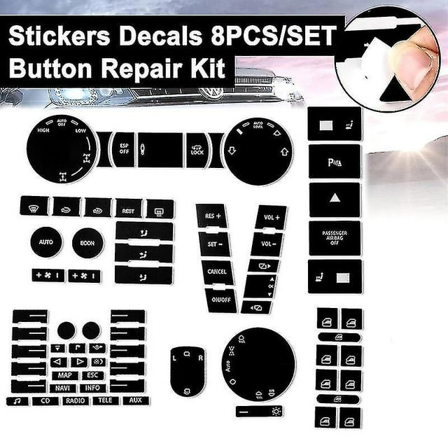 8pcs Set Car Matte Black Worn Button Repair Kit Stickers For Touareg 2005-2010