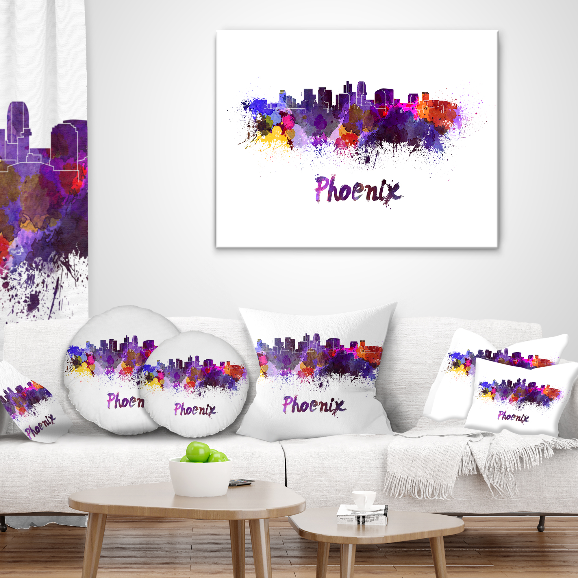 Designart Phoenix Skyline - Cityscape Throw Pillow - 16x16