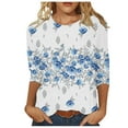 thumbnail image 1 of HKEJIAOI Polyester 3/4 Sleeve Tops pour Women Imprimé Graphique Col Rond Tops pour Women 2023, 1 of 5