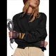thumbnail image 2 of Sudadera Corta para Mujer, Cuello Redondo, Larga, Talla Grande, Otoño-Invierno 2025, Estilo Jersey Holgado. Negro L, 2 of 10