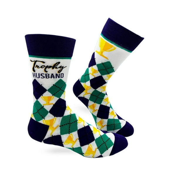 Fabdaz Trophy Husband Fun Men's Novelty Crew Socks Argyle Design