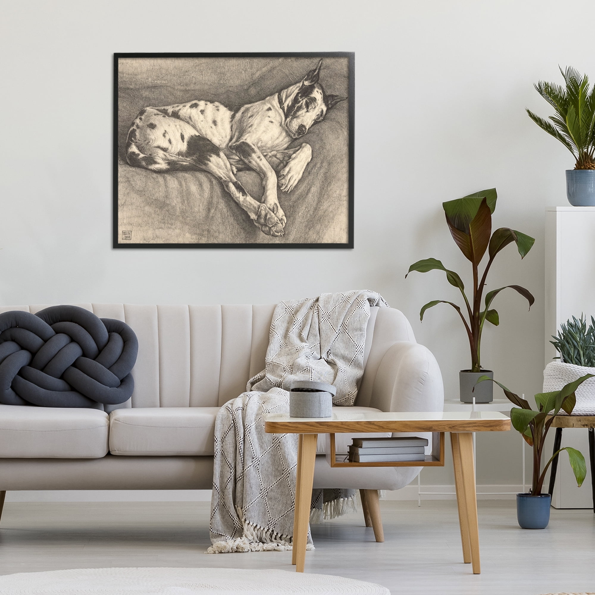 Stupell Industries Sleeping Hound Drawing Black Framed Giclee Art, design by Bertha Van Hasselt