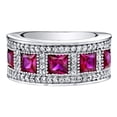 thumbnail image 2 of PEORA Sterling Silver Princess Cut Created Ruby Anniversary Ring Band Wide Width 2 Carats Size 6, 2 of 6