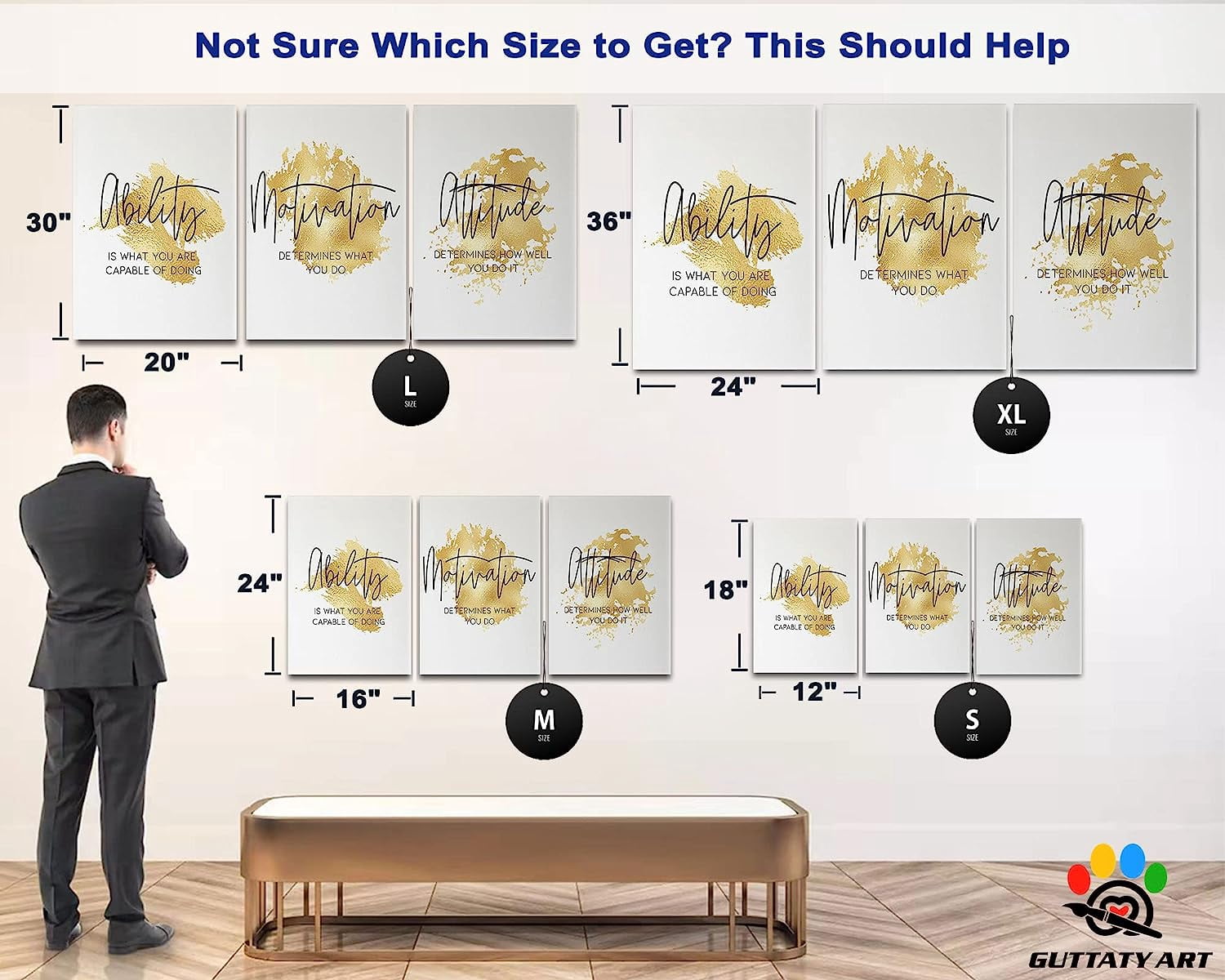 Office Wall Art-3 Panel Motivational Wall Art, Inspirational Quotes Canvas Art for Home Office Wall Decor,Positive Quote Wall Decor, Entrepreneur Words Poster Frame for Company 12\u201dx18\u201dx3Pcs